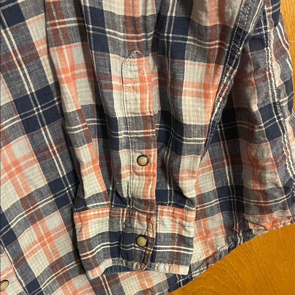 Plaid Button-Down Shirt in Blue and Peach - Picture 7 of 13